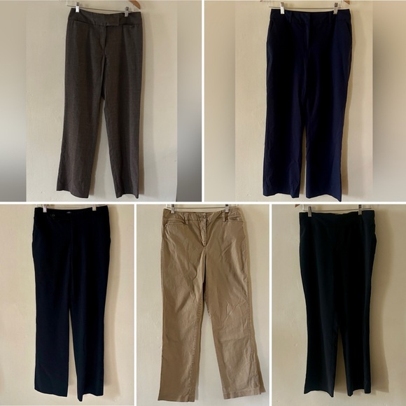 Custom Variety Pack Pants - Five-Piece Women’s Straight-Leg Trousers Bundle – Black, Navy, Gray, and Khaki